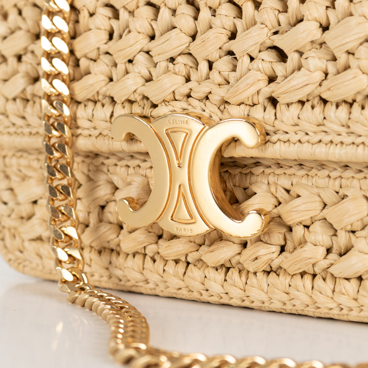 Celine Triomphe Raffia Chain Strap Bag