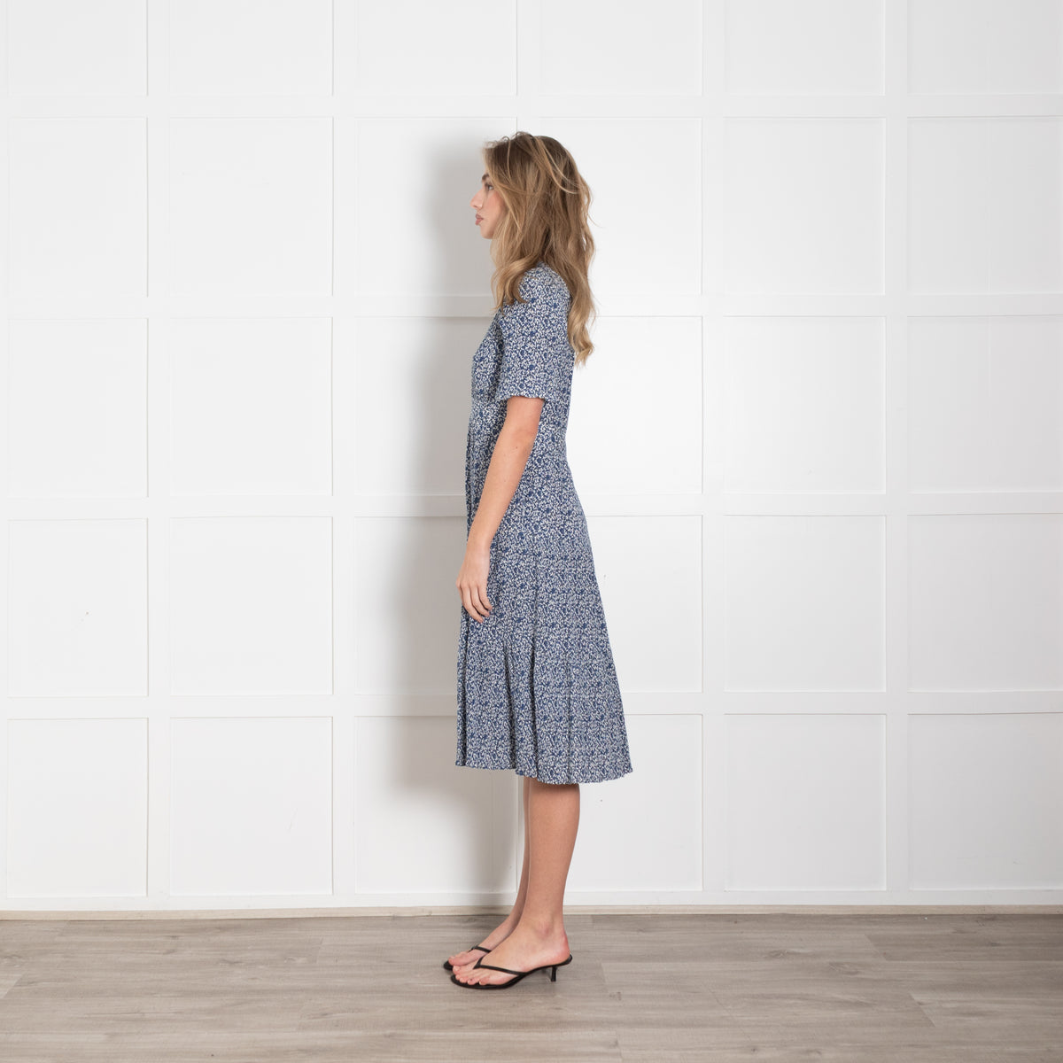 Tory Burch White Blue Ditzy Floral Short Sleeve Dress
