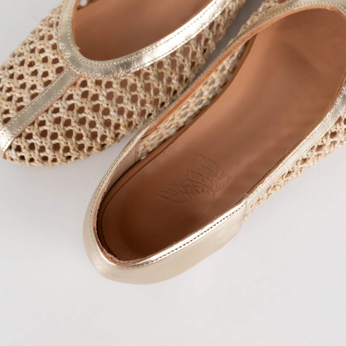 Ancient Greek Sandals Beige Raffia Gold Leather Trim Shoes