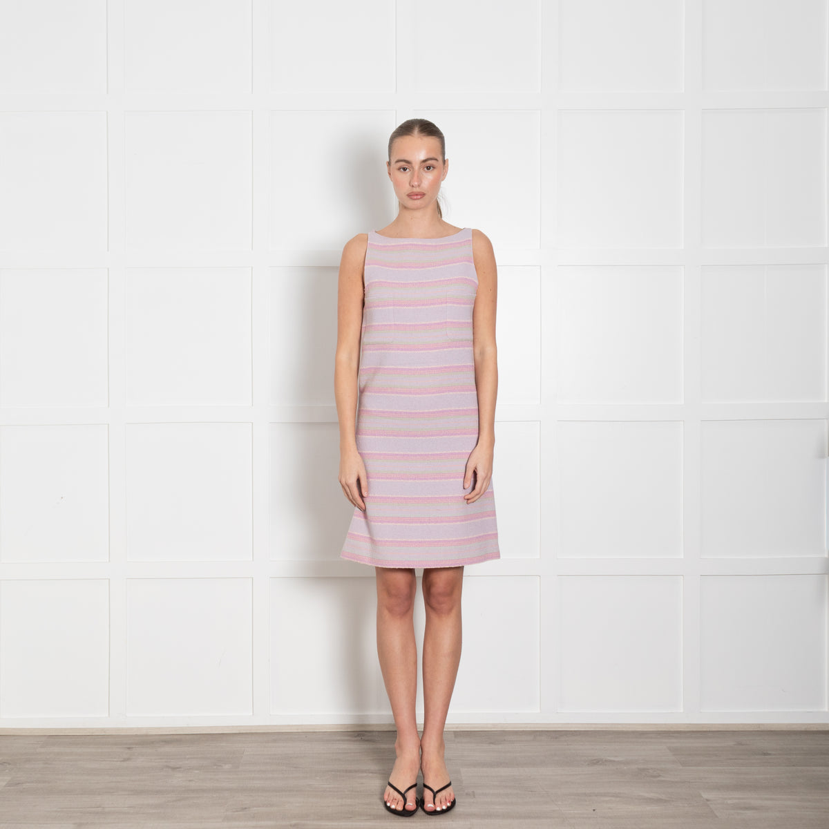 Chanel Lilac Green Orange Striped Sleeveless Dress