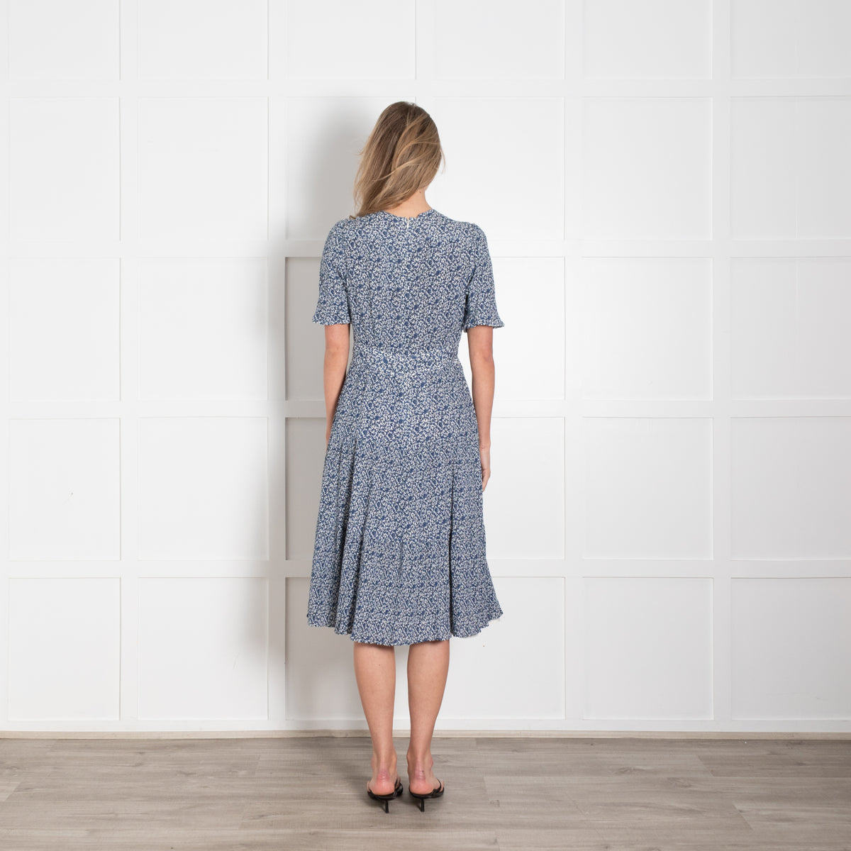 Tory Burch White Blue Ditzy Floral Short Sleeve Dress
