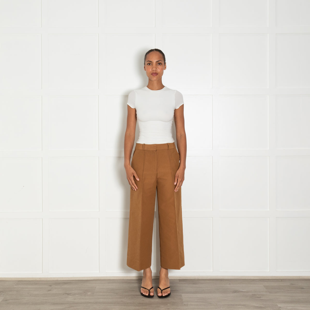 VVB Victoria Beckham Caramel Wide Leg Cropped Trousers