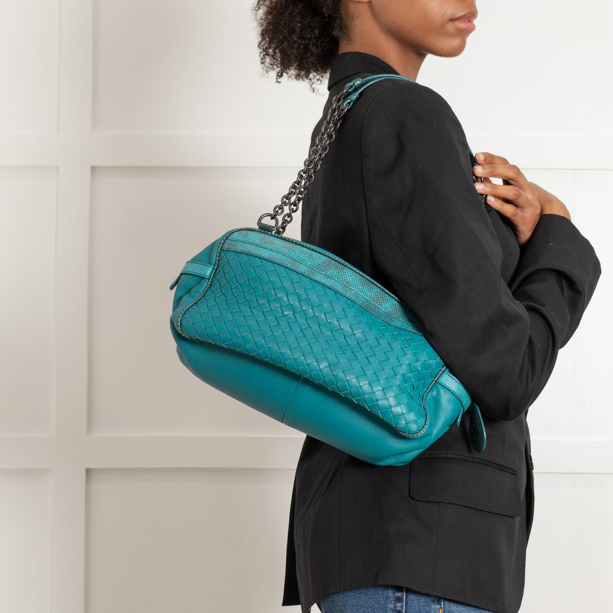 Bottega Veneta Turqouise Intrecciato Shoulder Bag