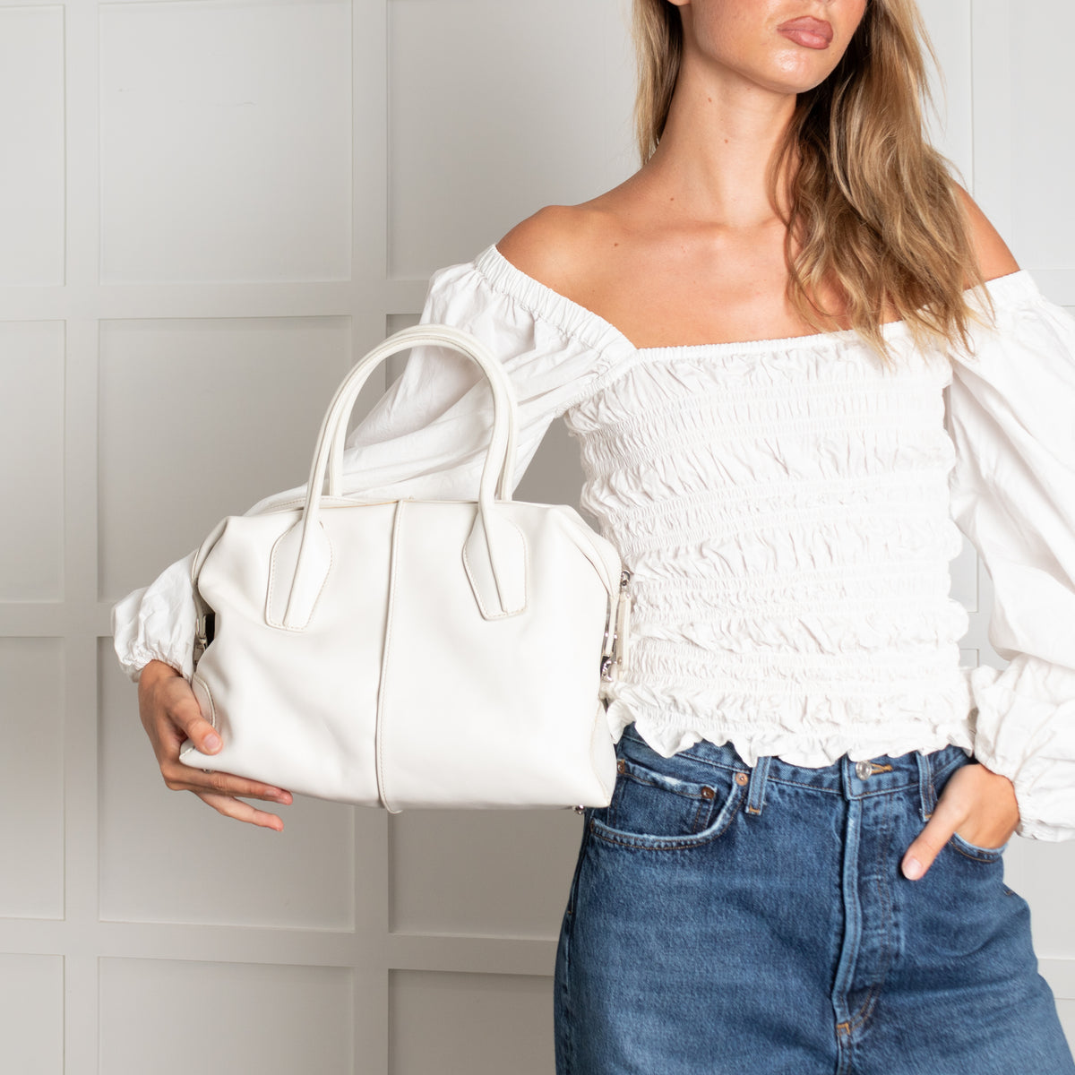 Tods Cream Leather Crossbody D-Bag