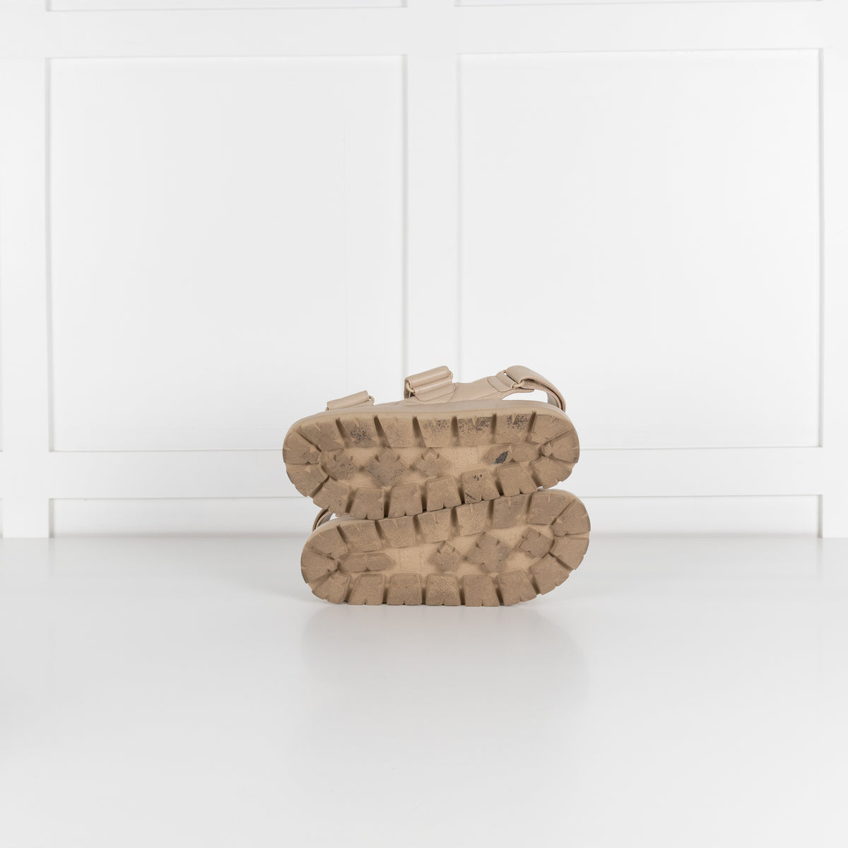 Prada Beige Monolith Quilted Leather Sandals With Chunky Sole