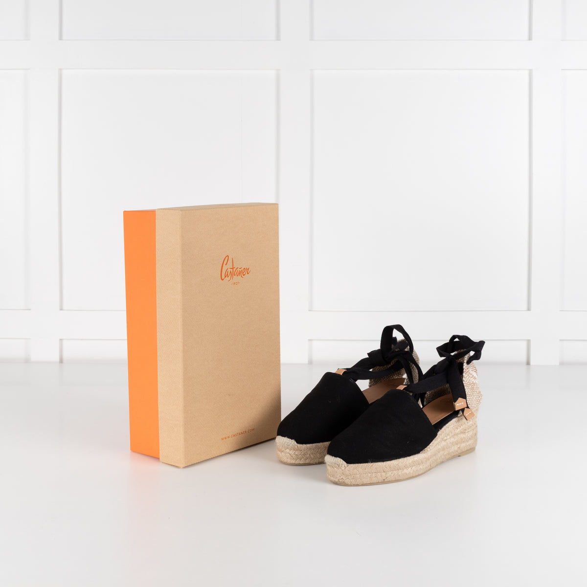 Castaner Black Linen Wedge Espadrilles