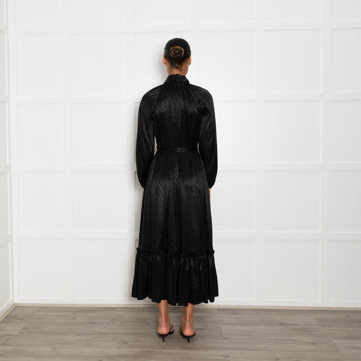 Zimmermann Black Silk High Neck Polka Dot Midi Dress