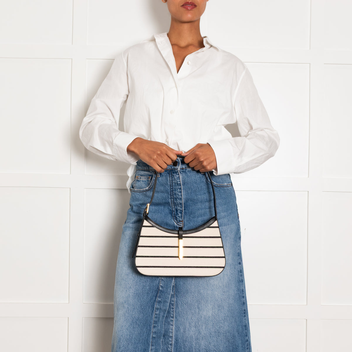 DeMellier Tokyo Striped Shoulder Bag Black