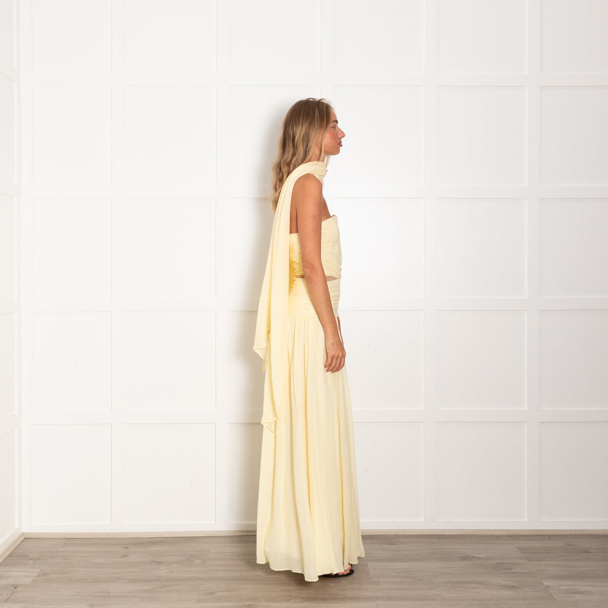 Self-Portrait Yellow Georgette Strapless Maxi Dress With Scarf