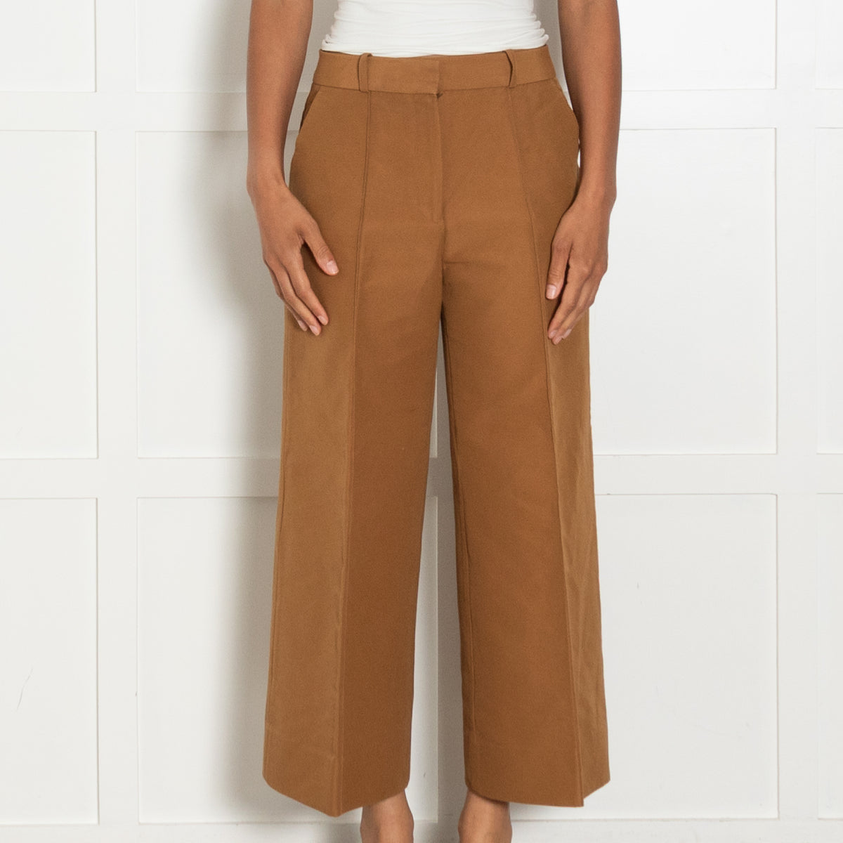 VVB Victoria Beckham Caramel Wide Leg Cropped Trousers