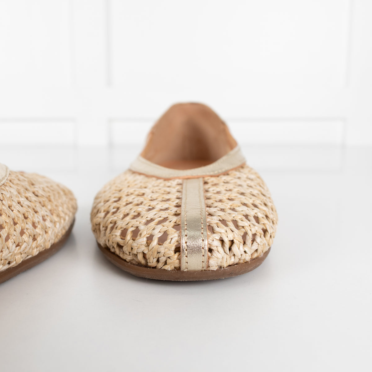 Ancient Greek Sandals Beige Raffia Gold Leather Trim Shoes