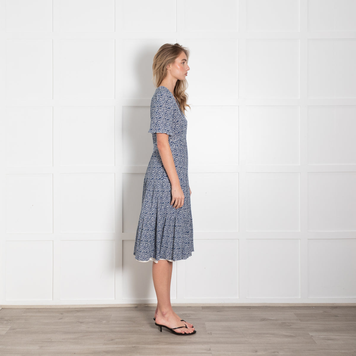 Tory Burch White Blue Ditzy Floral Short Sleeve Dress