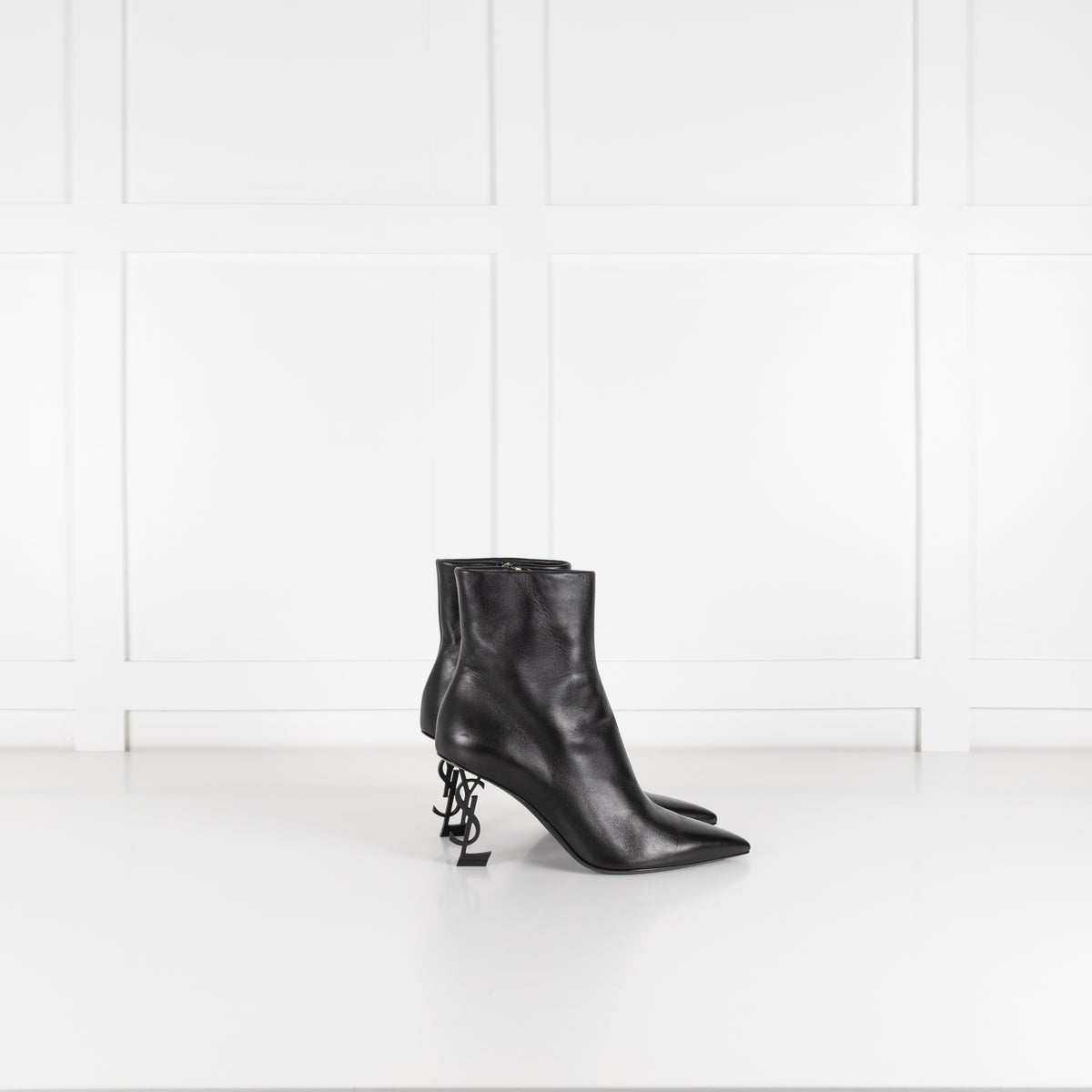 Saint Laurent Black Opyum Ankle Boots With Sculpted Heel