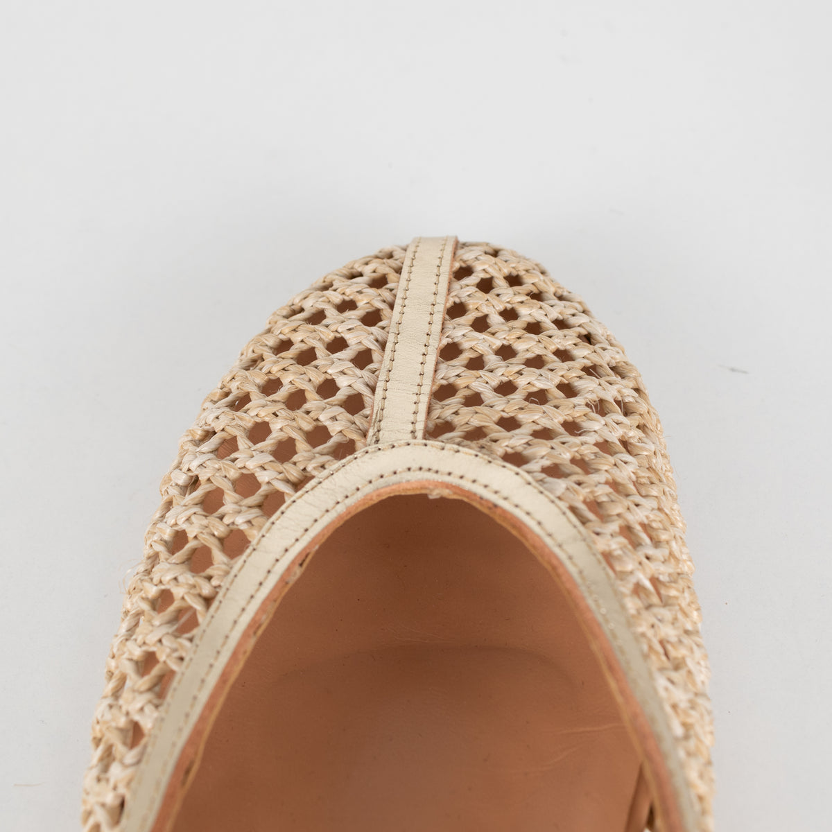 Ancient Greek Sandals Beige Raffia Gold Leather Trim Shoes