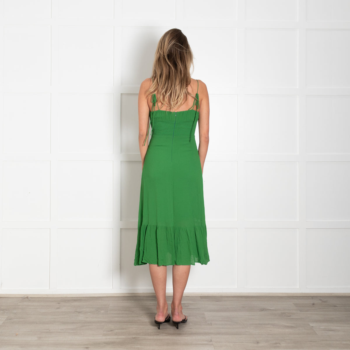 Reformation Green Tie Shoulder Strap Dress
