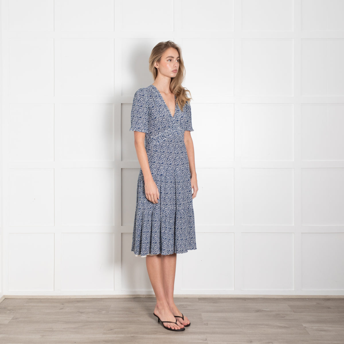 Tory Burch White Blue Ditzy Floral Short Sleeve Dress