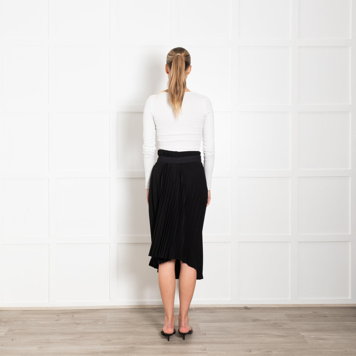 Balenciaga Black Pleated Logo Kilt Skirt