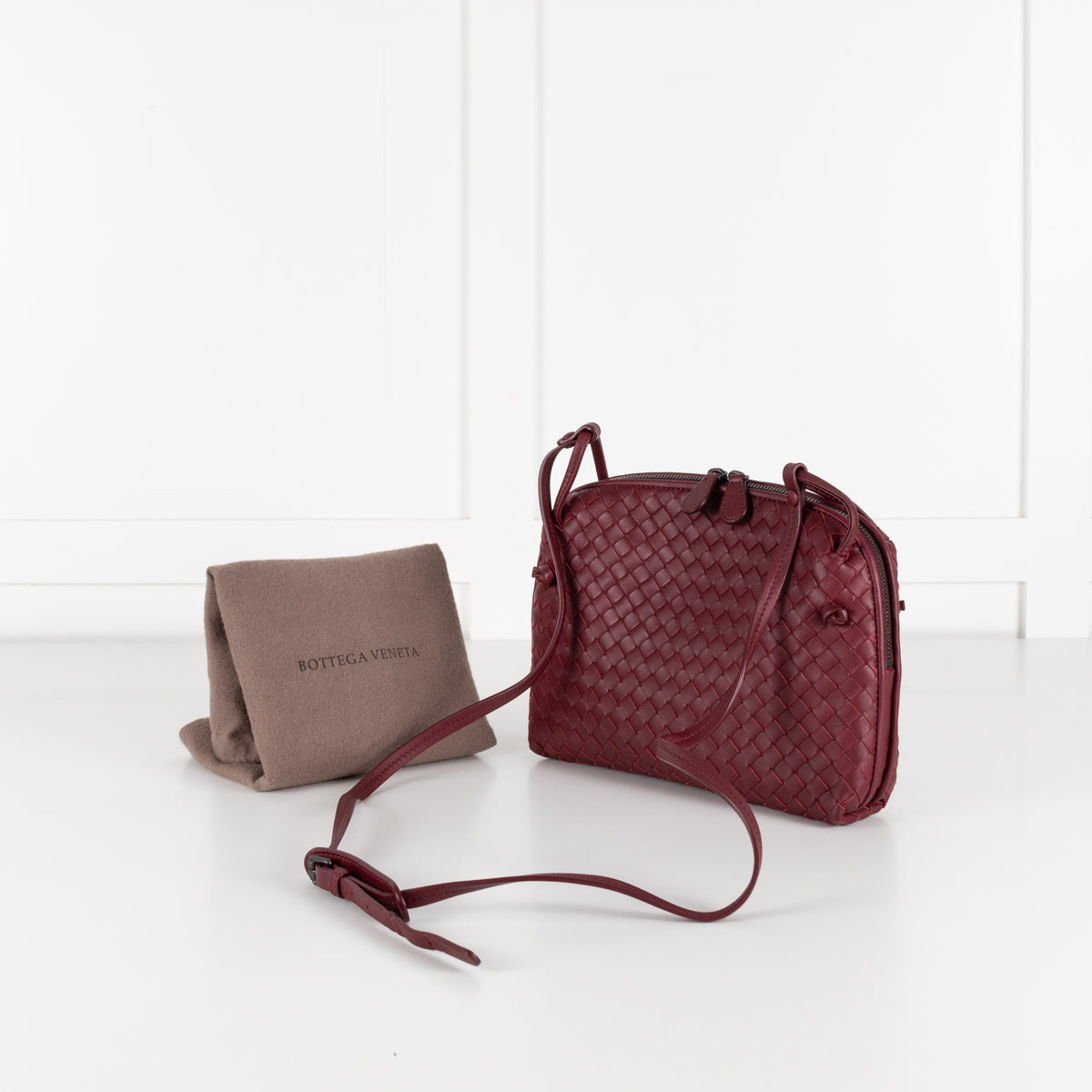 Bottega Veneta Burgundy Nodini Woven Nappa Leather Crossbody Bag