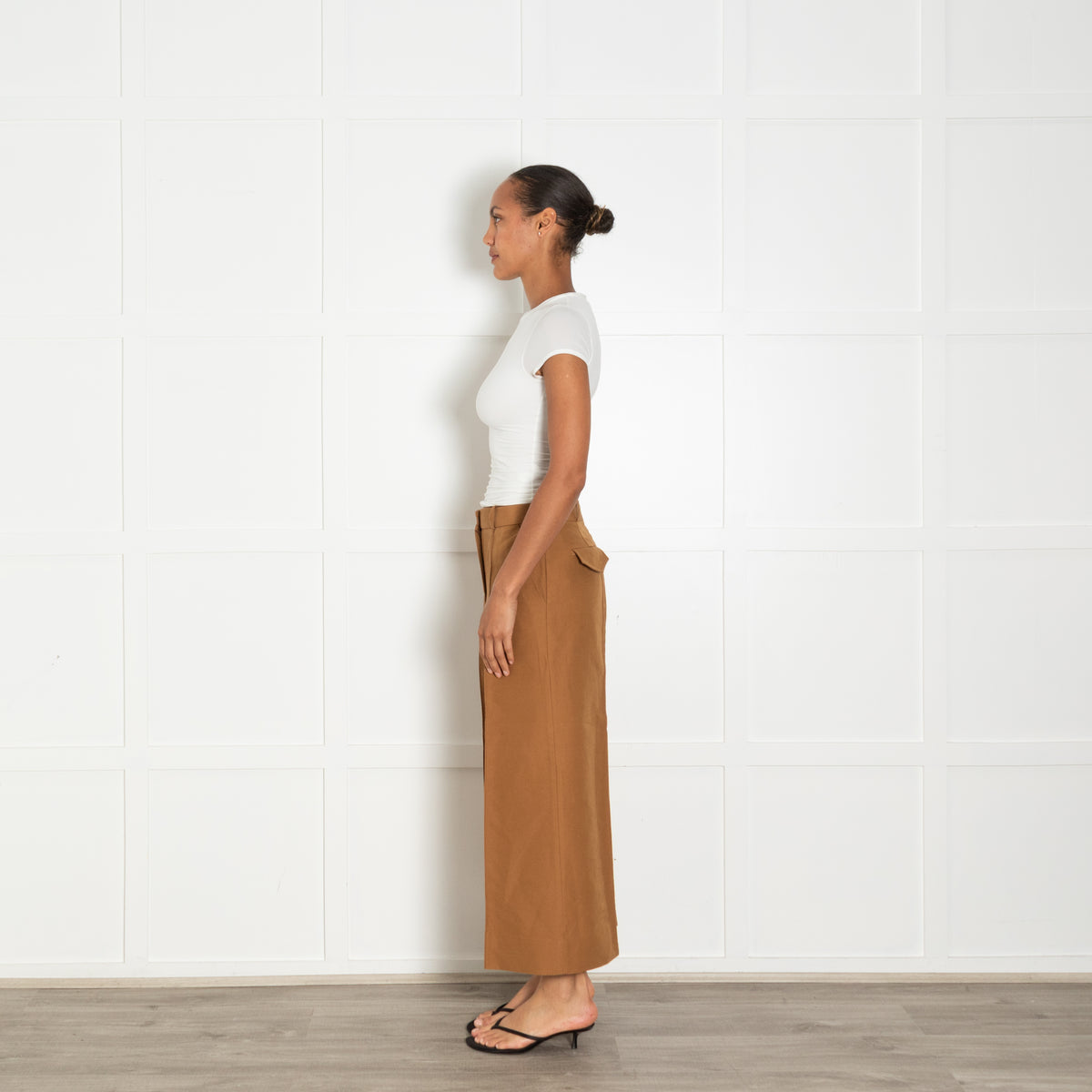 VVB Victoria Beckham Caramel Wide Leg Cropped Trousers