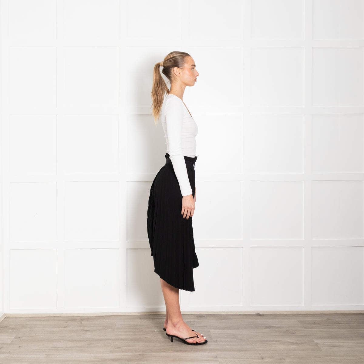 Balenciaga Black Pleated Logo Kilt Skirt