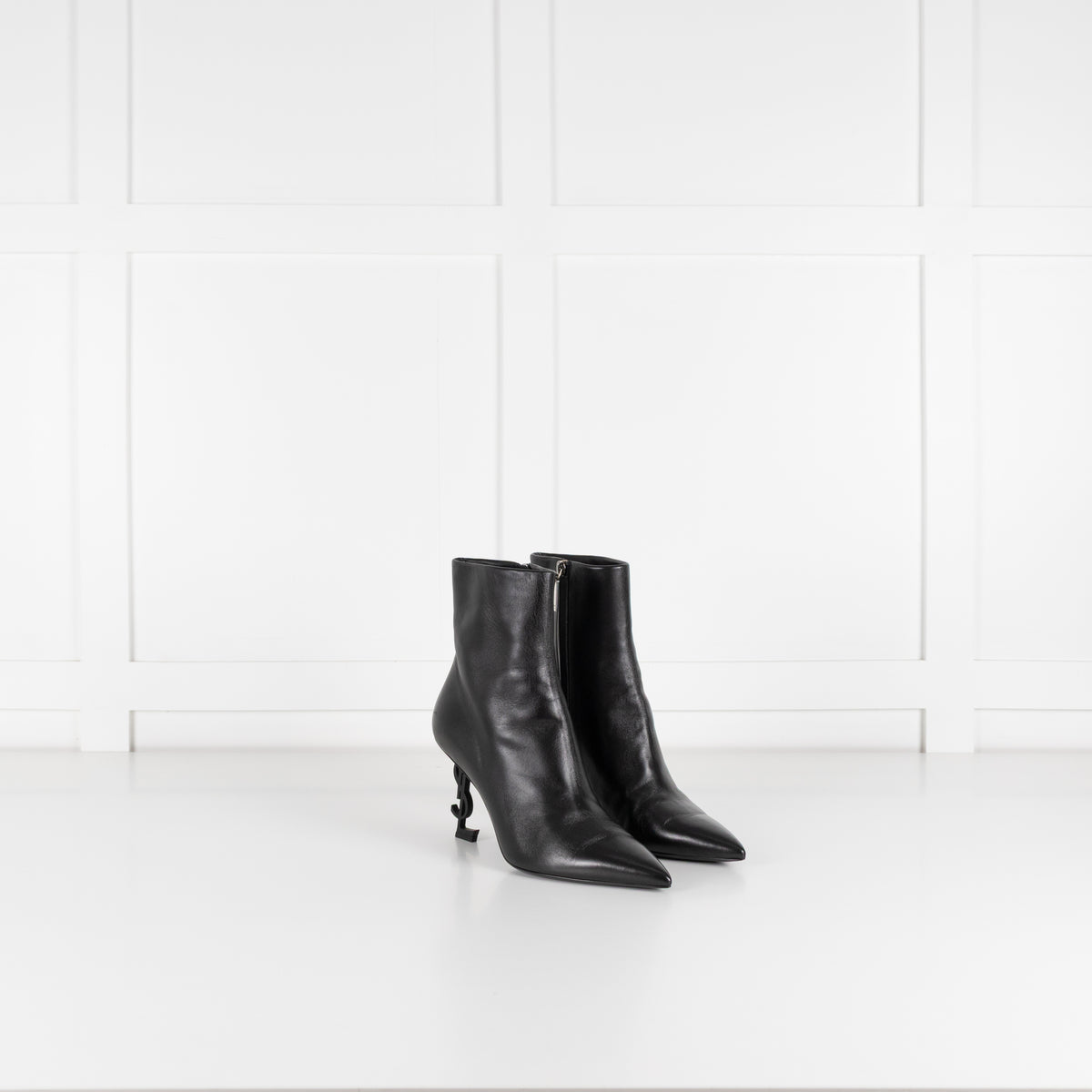 Saint Laurent Black Opyum Ankle Boots With Sculpted Heel
