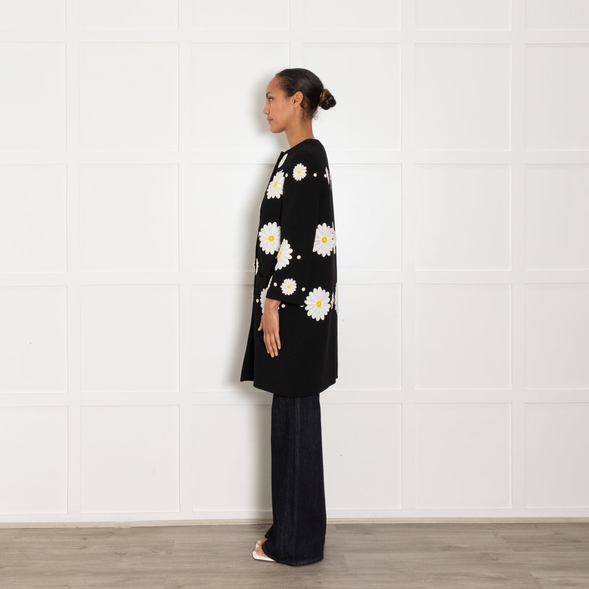 Dolce & Gabbana Black White Daisy Embellished Coat