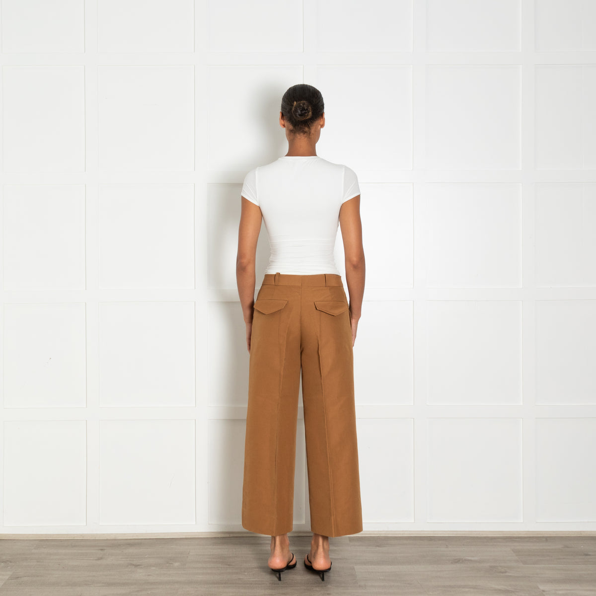 VVB Victoria Beckham Caramel Wide Leg Cropped Trousers
