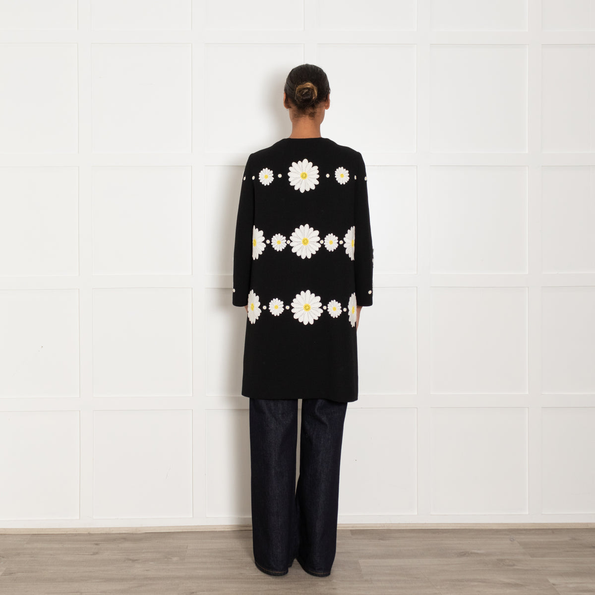 Dolce & Gabbana Black White Daisy Embellished Coat
