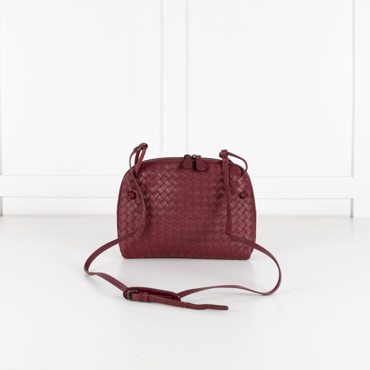 Bottega Veneta Burgundy Nodini Woven Nappa Leather Crossbody Bag