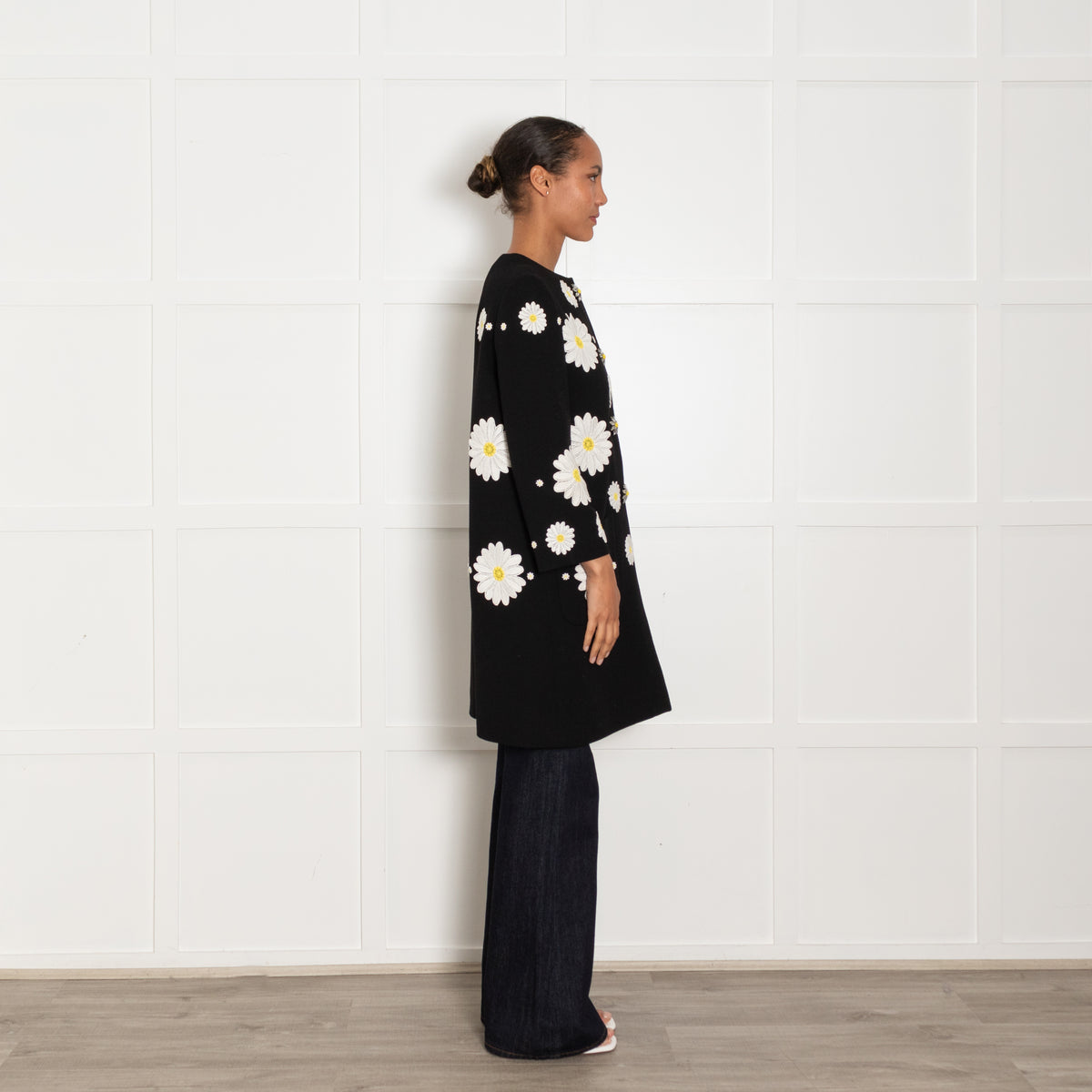 Dolce & Gabbana Black White Daisy Embellished Coat