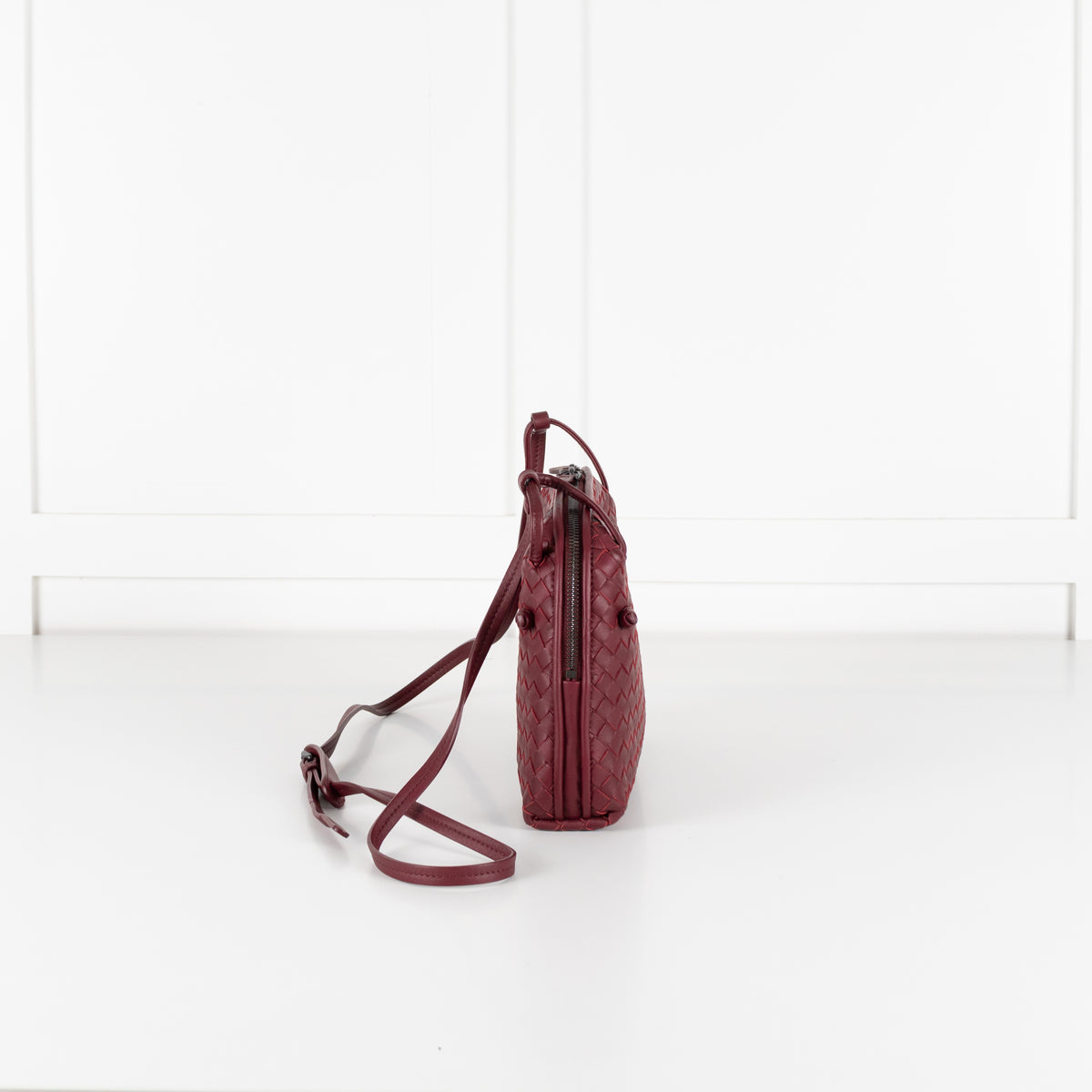 Bottega Veneta Burgundy Nodini Woven Nappa Leather Crossbody Bag