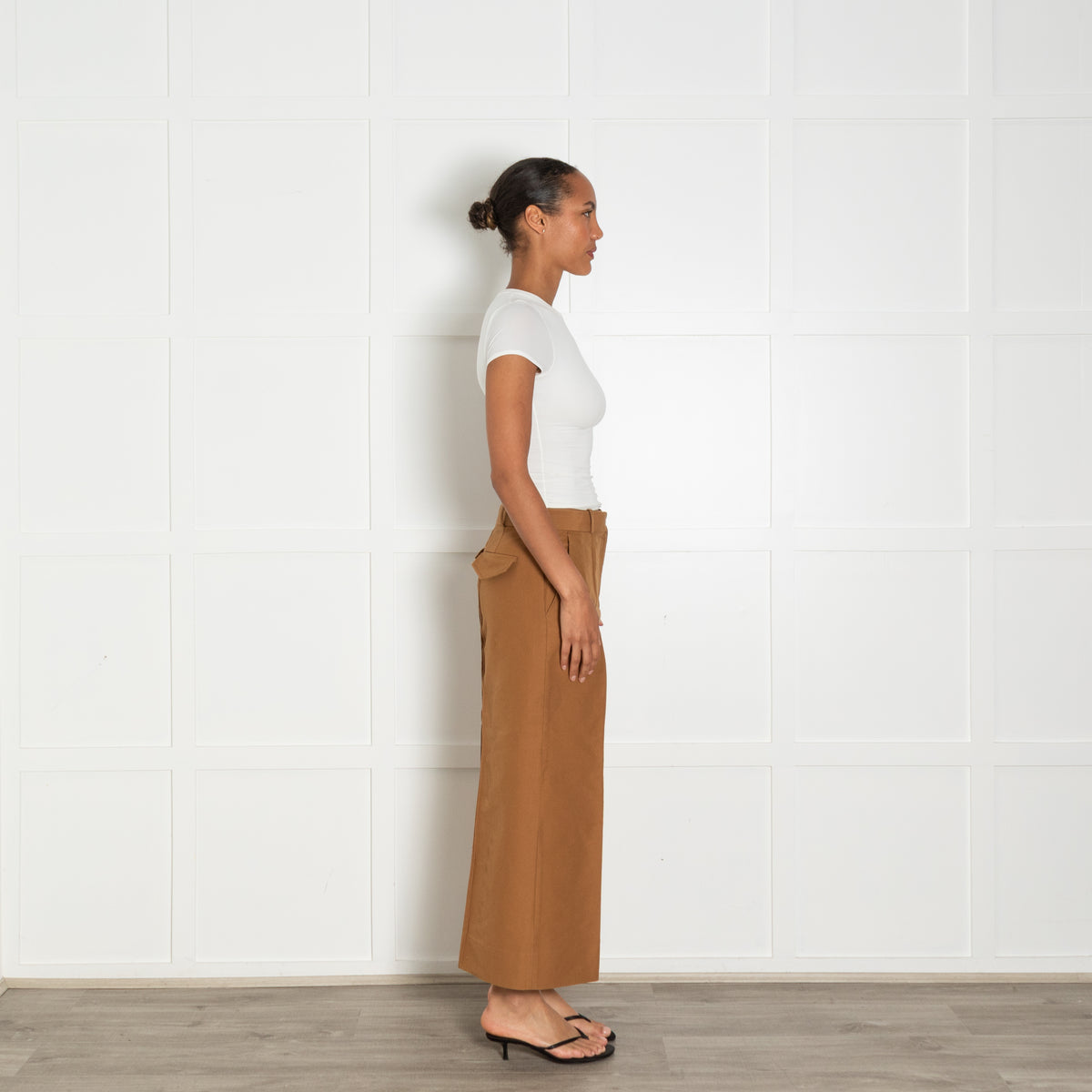 VVB Victoria Beckham Caramel Wide Leg Cropped Trousers