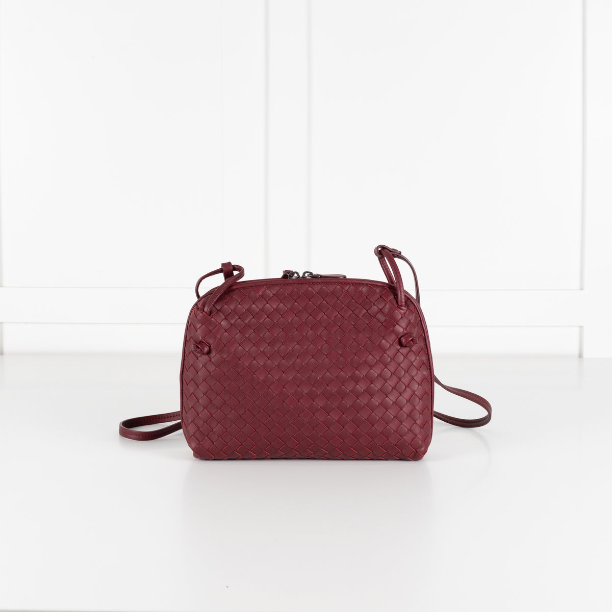 Bottega Veneta Burgundy Nodini Woven Nappa Leather Crossbody Bag
