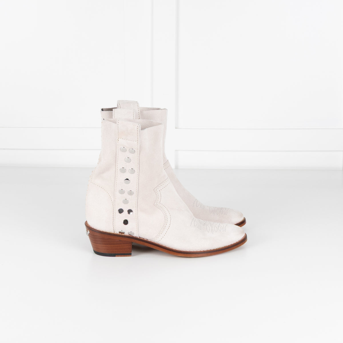 Zadig & Voltaire Preloved Pilar Cream Suede Studded Boots