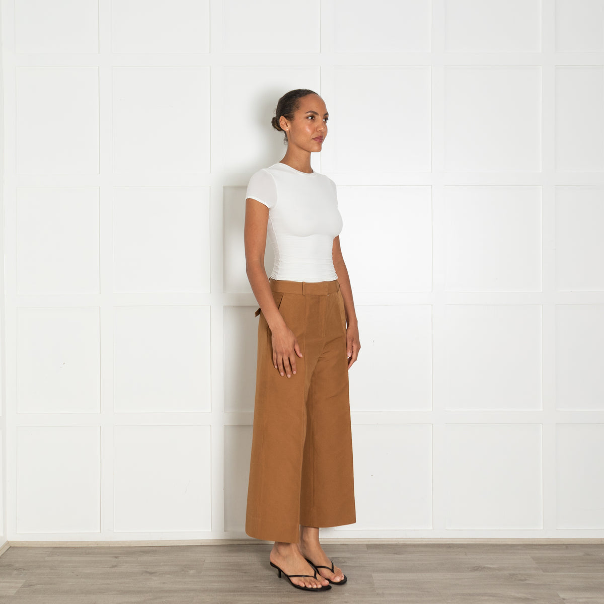 VVB Victoria Beckham Caramel Wide Leg Cropped Trousers