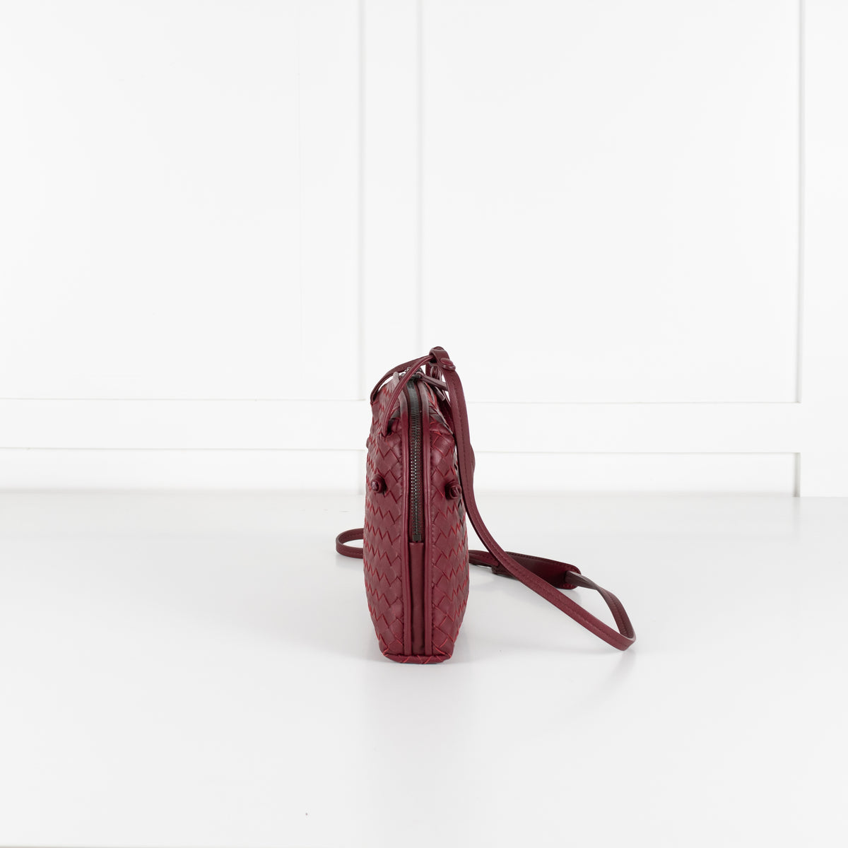 Bottega Veneta Burgundy Nodini Woven Nappa Leather Crossbody Bag