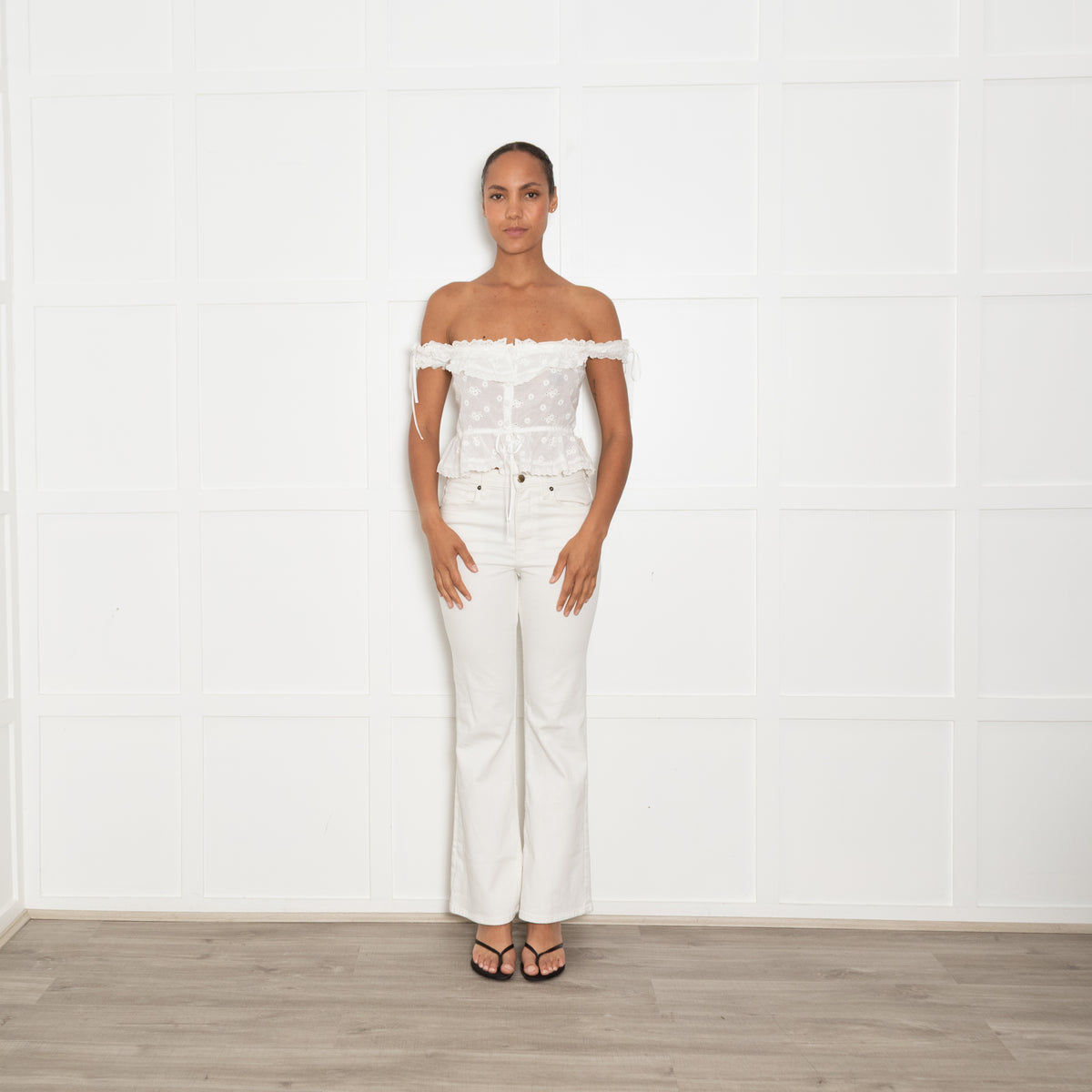 For Love & Lemons White Broderie Anglaise Crop Top