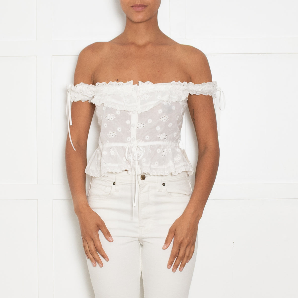 For Love & Lemons White Broderie Anglaise Crop Top