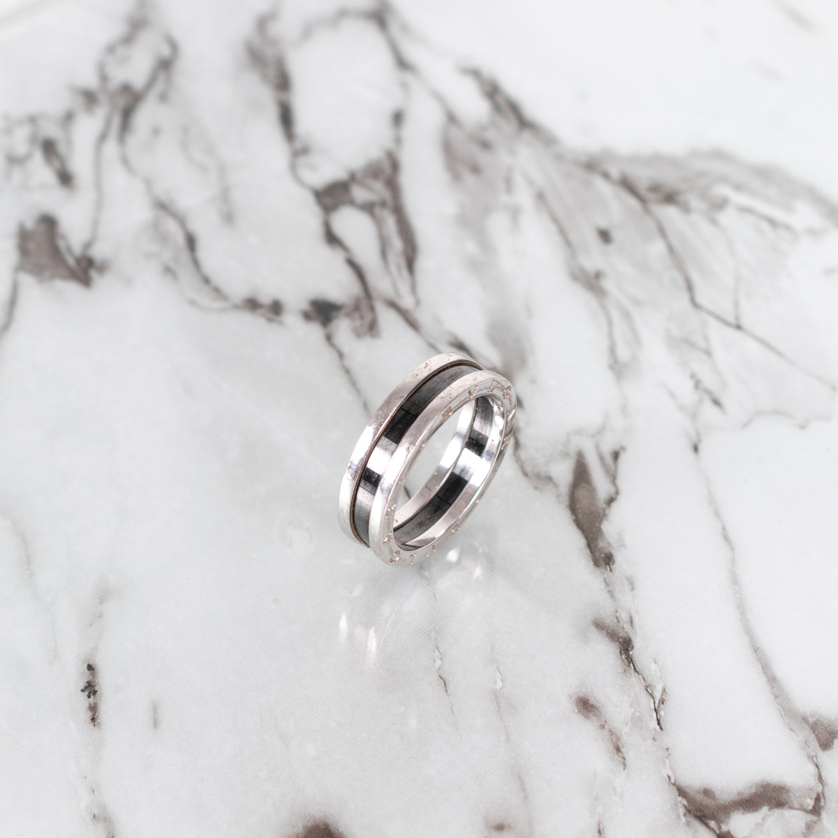 Bulgari 'Save the Children' Silver and Black Ceramic Ring UK Q