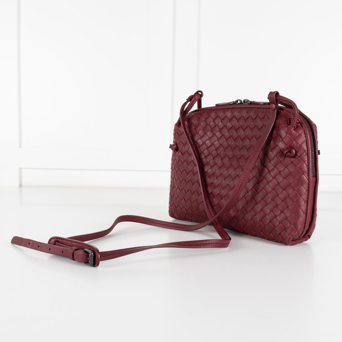 Bottega Veneta Burgundy Nodini Woven Nappa Leather Crossbody Bag