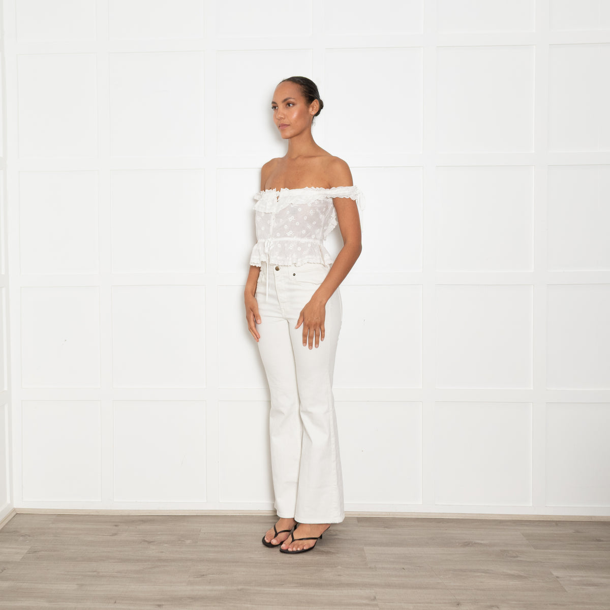 For Love & Lemons White Broderie Anglaise Crop Top