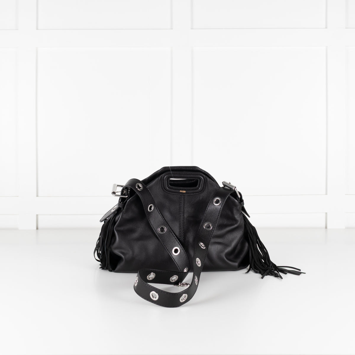Maje Miss M Black Leather Fringed Bag with Crossbody