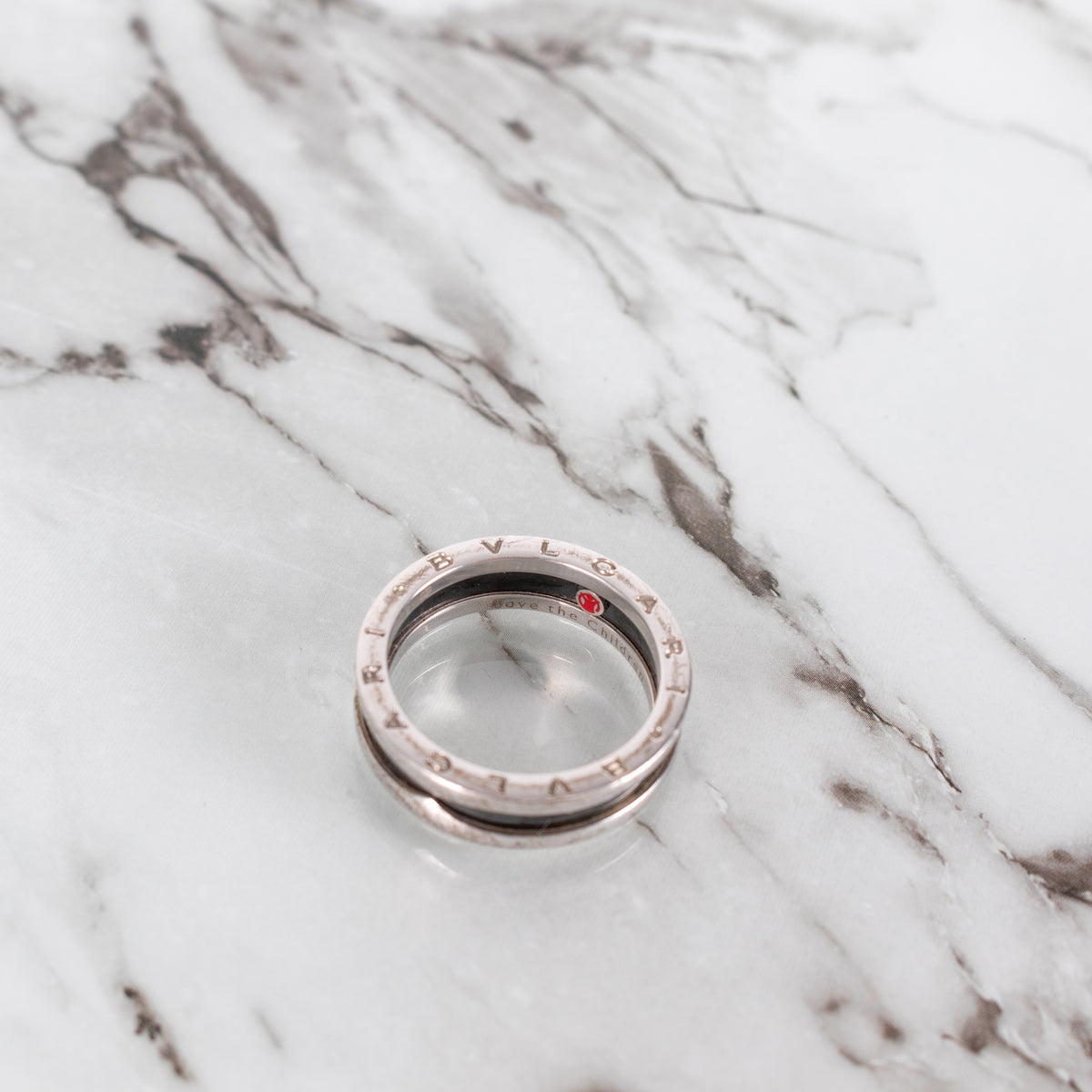 Bulgari 'Save the Children' Silver and Black Ceramic Ring UK Q