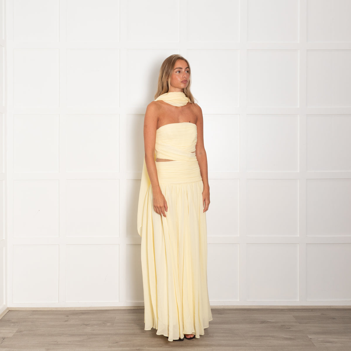 Self-Portrait Yellow Georgette Strapless Maxi Dress With Scarf