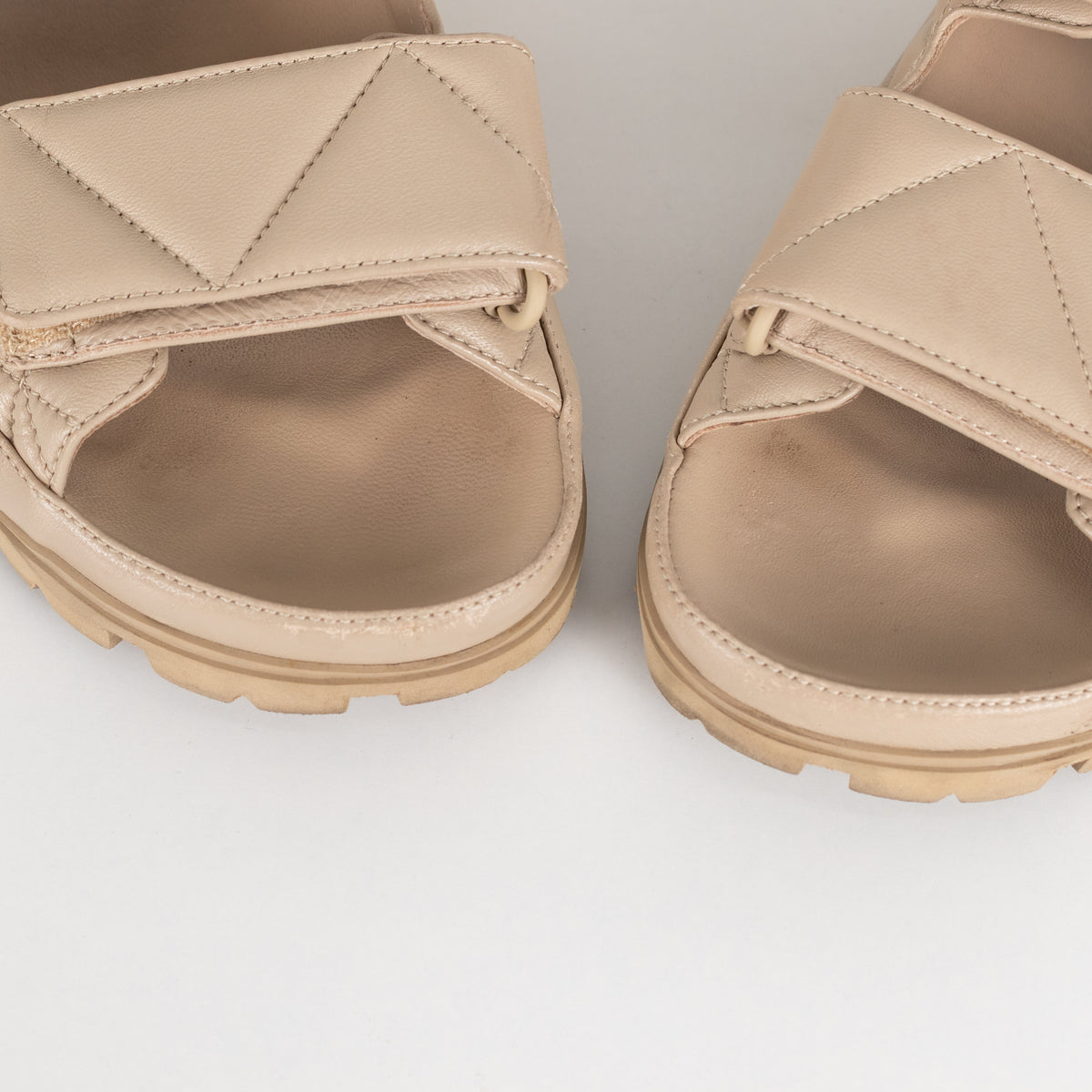 Prada Beige Monolith Quilted Leather Sandals With Chunky Sole