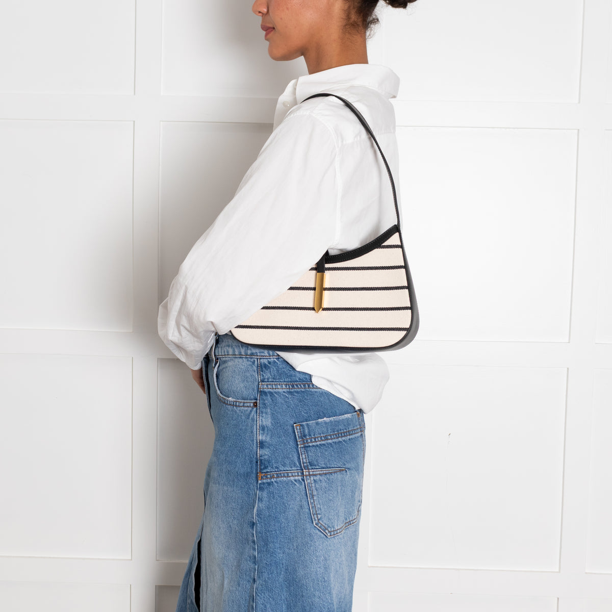 DeMellier Tokyo Striped Shoulder Bag Black