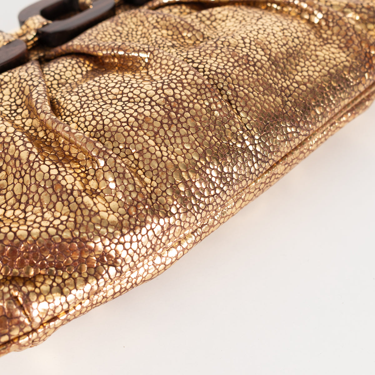 Anya Hindmarch Gold Crinkle Clutch with Wooden Link Detail