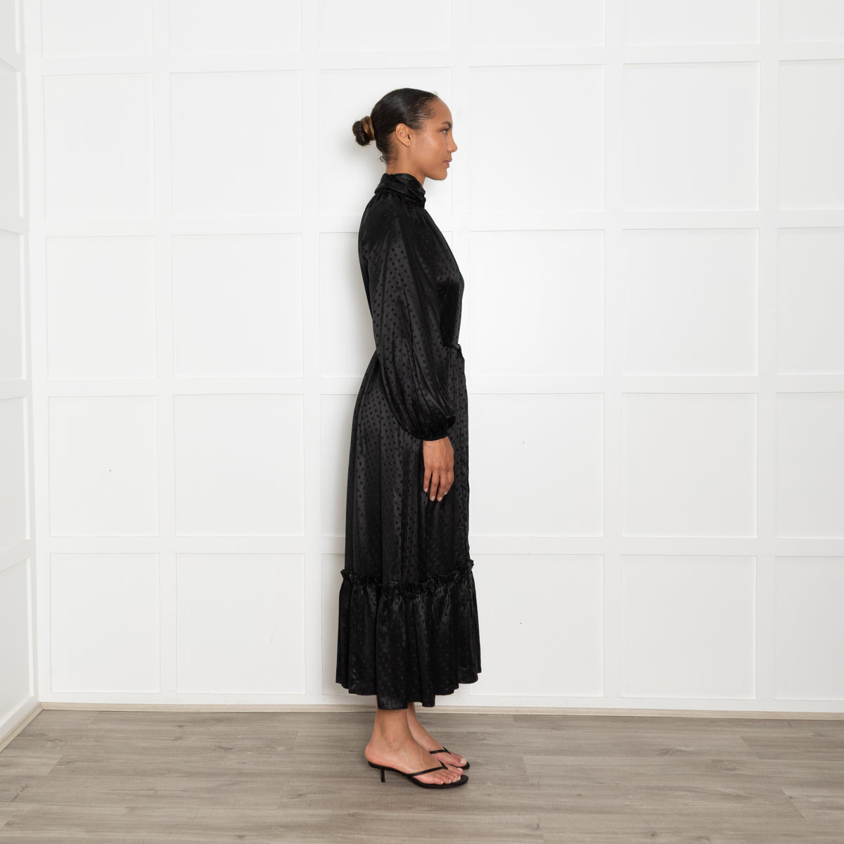 Zimmermann Black Silk High Neck Polka Dot Midi Dress