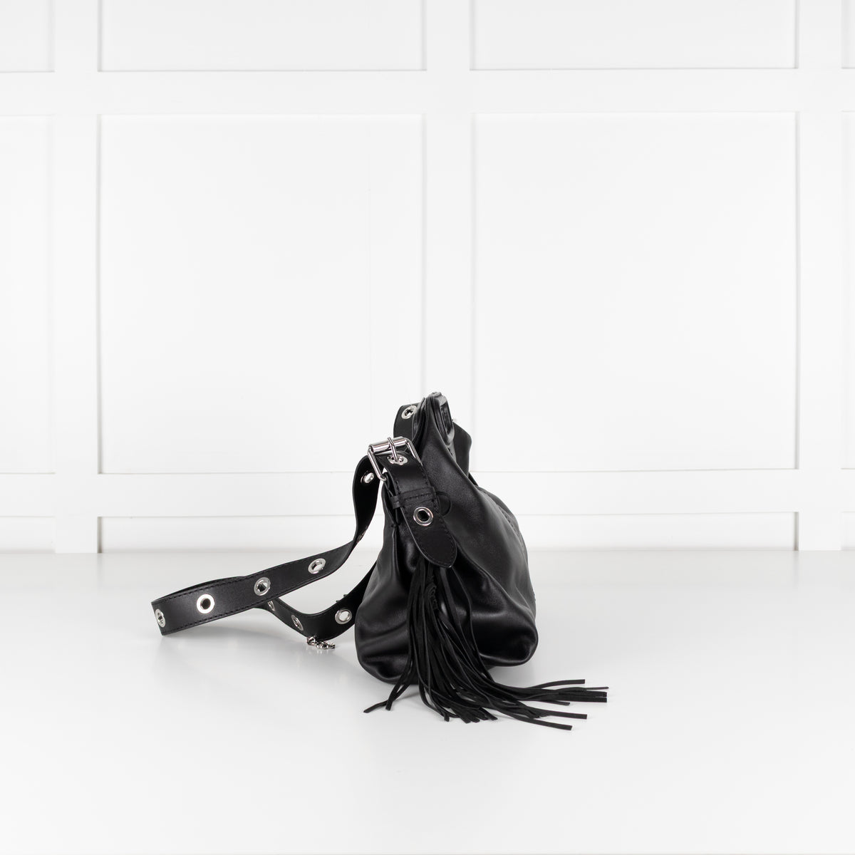 Maje Miss M Black Leather Fringed Bag with Crossbody