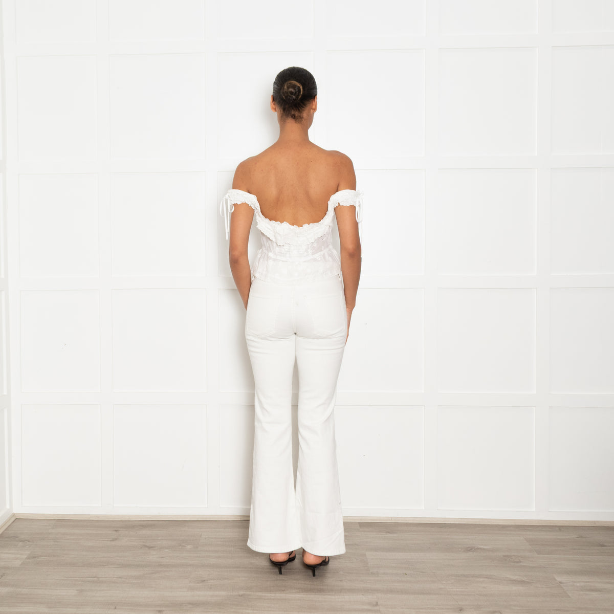 For Love & Lemons White Broderie Anglaise Crop Top
